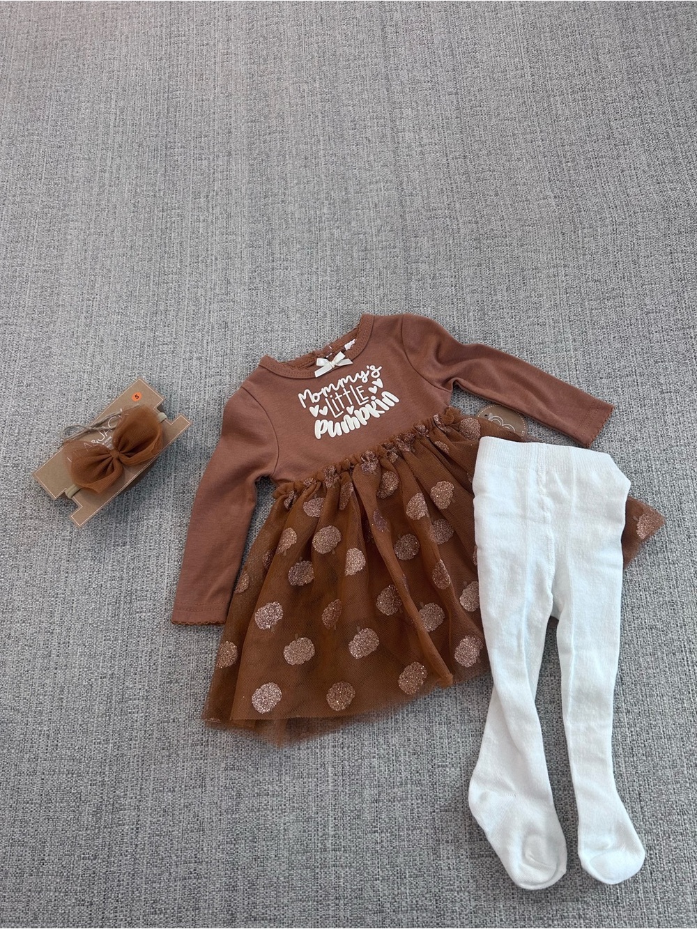 Lila & Jack 'Mommy's Little Pumpkin' Tulle Dress White Tights. Size 3-6M NWT